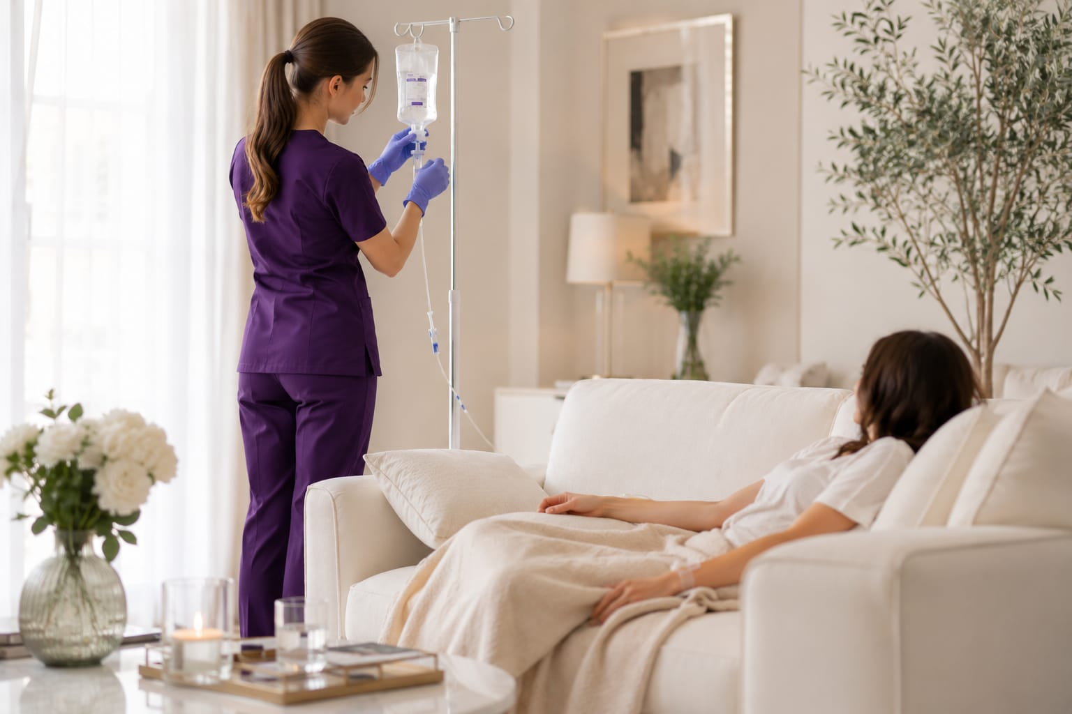HomeMed&Care medicīnas māsa veic infūziju pacienta dzīvesvietā